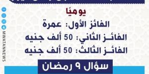 «مليون مبروك».. موعد إعلان أسماء الفائزين في مسابقة موقع مستقبل وطن نيوز 9 رمضان 2025 - شبكة أطلس سبورت