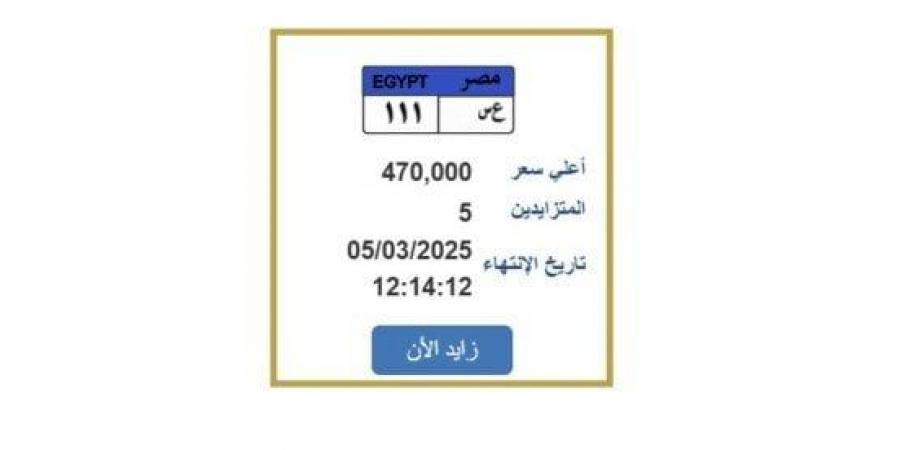 سعرها اقترب من النصف مليون جنيه.. التزايد يشتعل على لوحة سيارة مميزة - شبكة أطلس سبورت