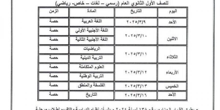 جدول امتحانات شهر مارس 2025.. لجميع صفوف النقل - شبكة أطلس سبورت