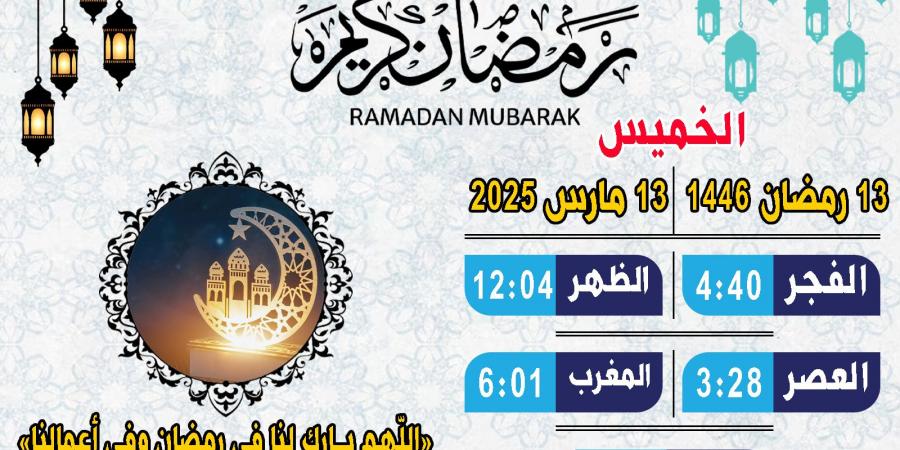 موعد الإفطار وعدد ساعات الصيام اليوم الخميس الـ13 من شهر رمضان 1446هـ - شبكة أطلس سبورت